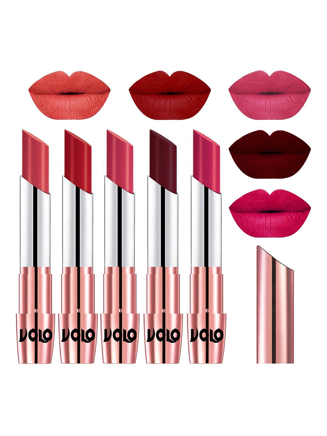 

VOLO Set Of 5 Creme Matte Lipstick 3.5g Each - Peach-Tomato Red-Pink-Maroon-Passion Pink