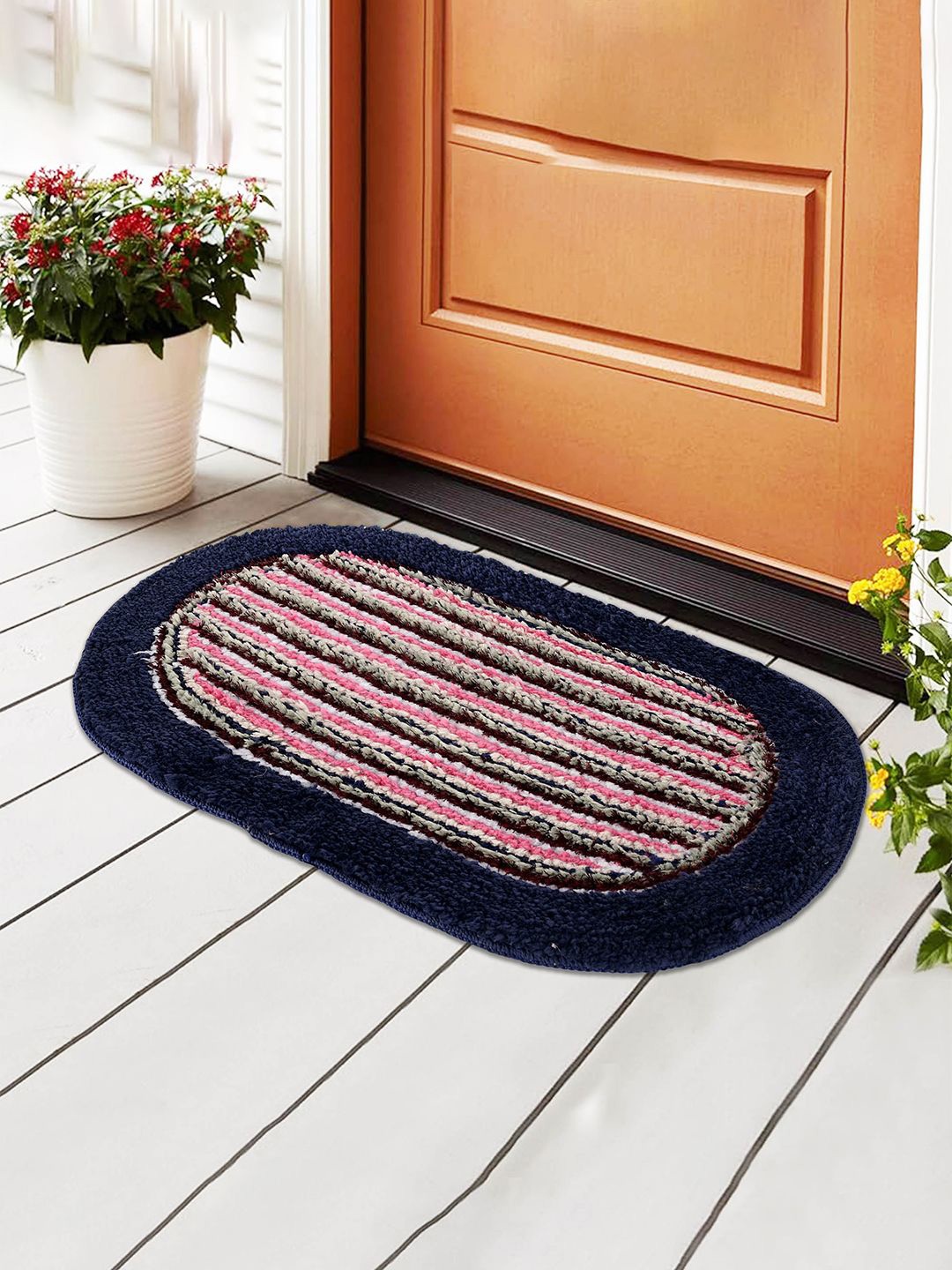 

Kuber Industries Blue & Pink Striped Anti-Slip Doormats