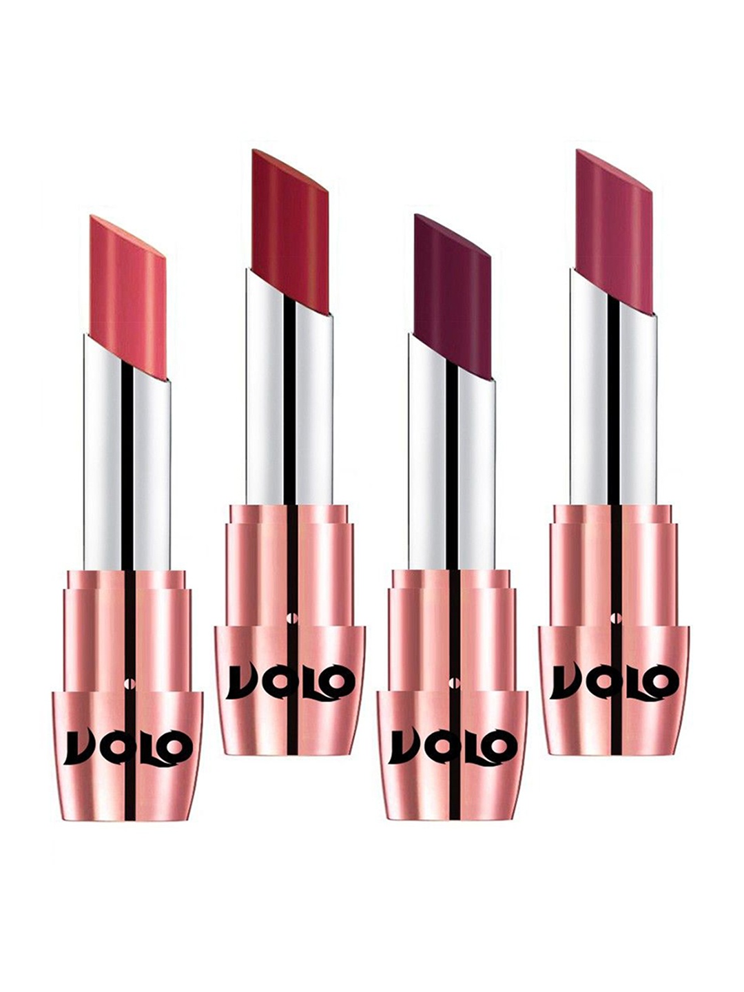 

VOLO Set Of 4 Creme Matte Lipstick - 3.5g Each - Red-Dark Peach-Wine-Rose Pink, Multi