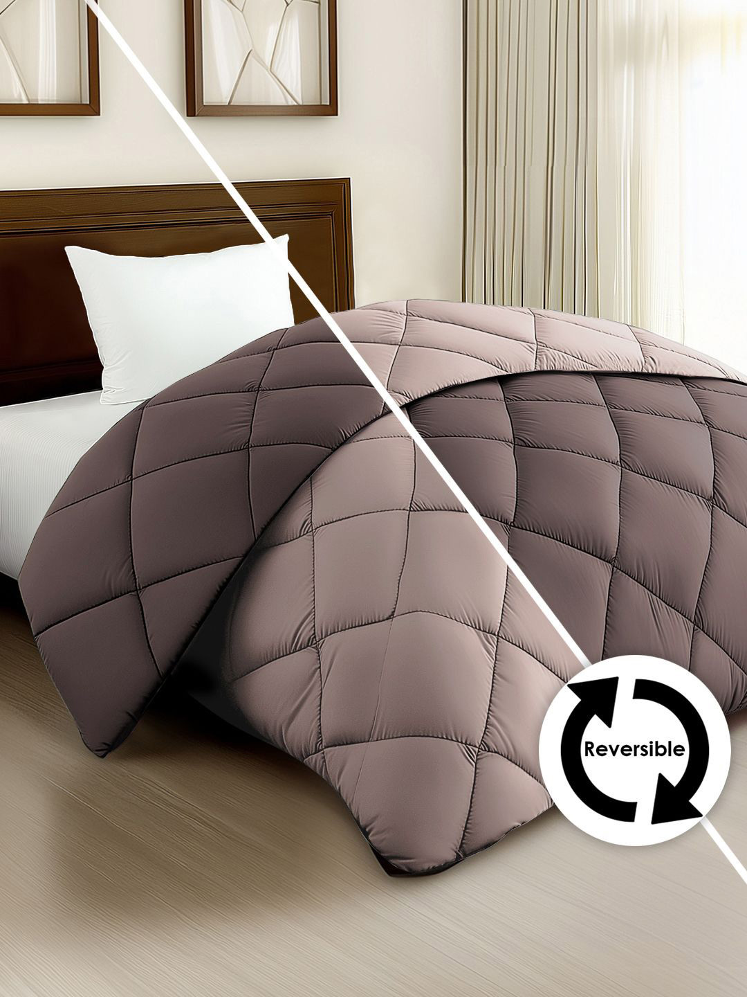 

Story@home Browm & Beige Solid Reversible 240 GSM Heavy Winter Single Bed Comforter, Brown