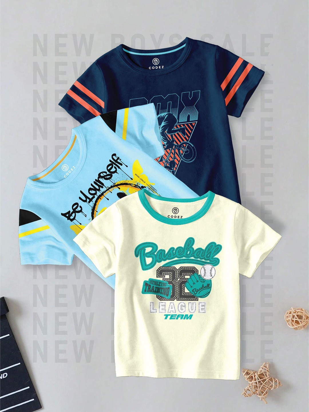 

CODEZ Boys Pack Of 3 Typography Printed Round Neck Cotton T-shirts, White