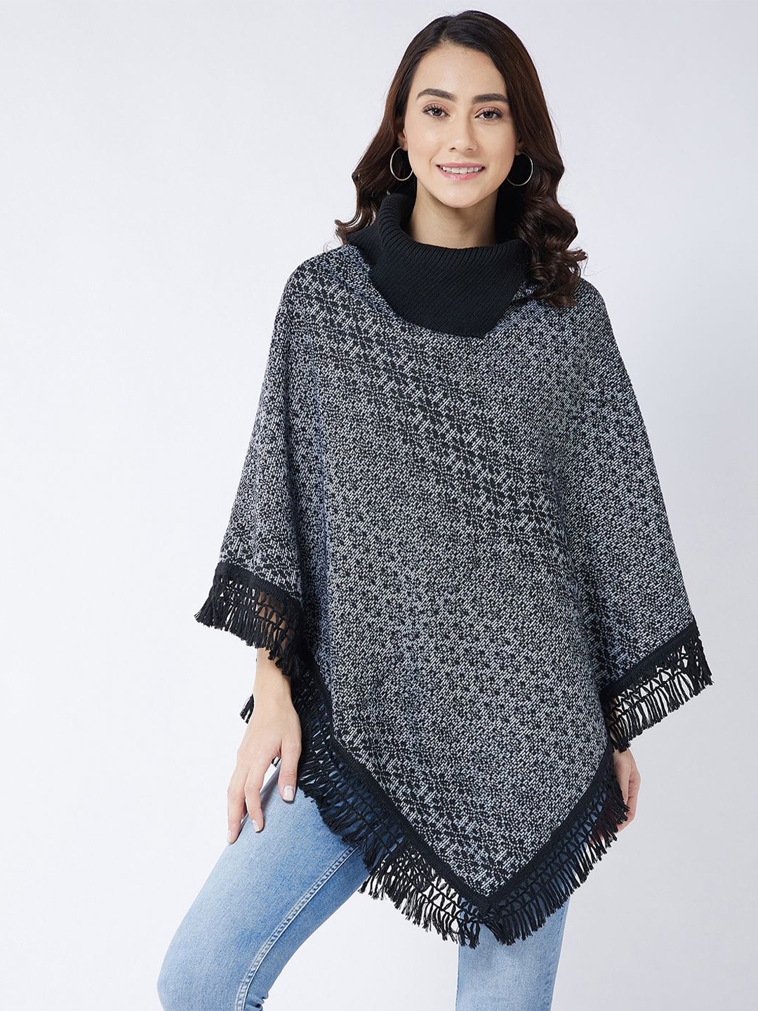 

PIVL Women Floral Poncho Sweater, Grey