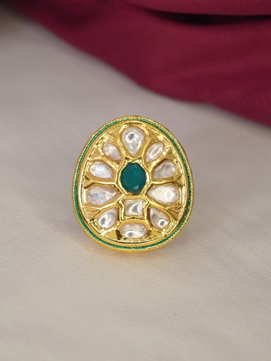 

Niscka Gold-Plated Stone-Studded Adjustable Finger Ring