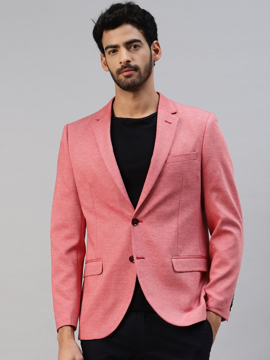 

Givo Notched Lapel Cotton Single-Breasted Formal Blazer, Pink