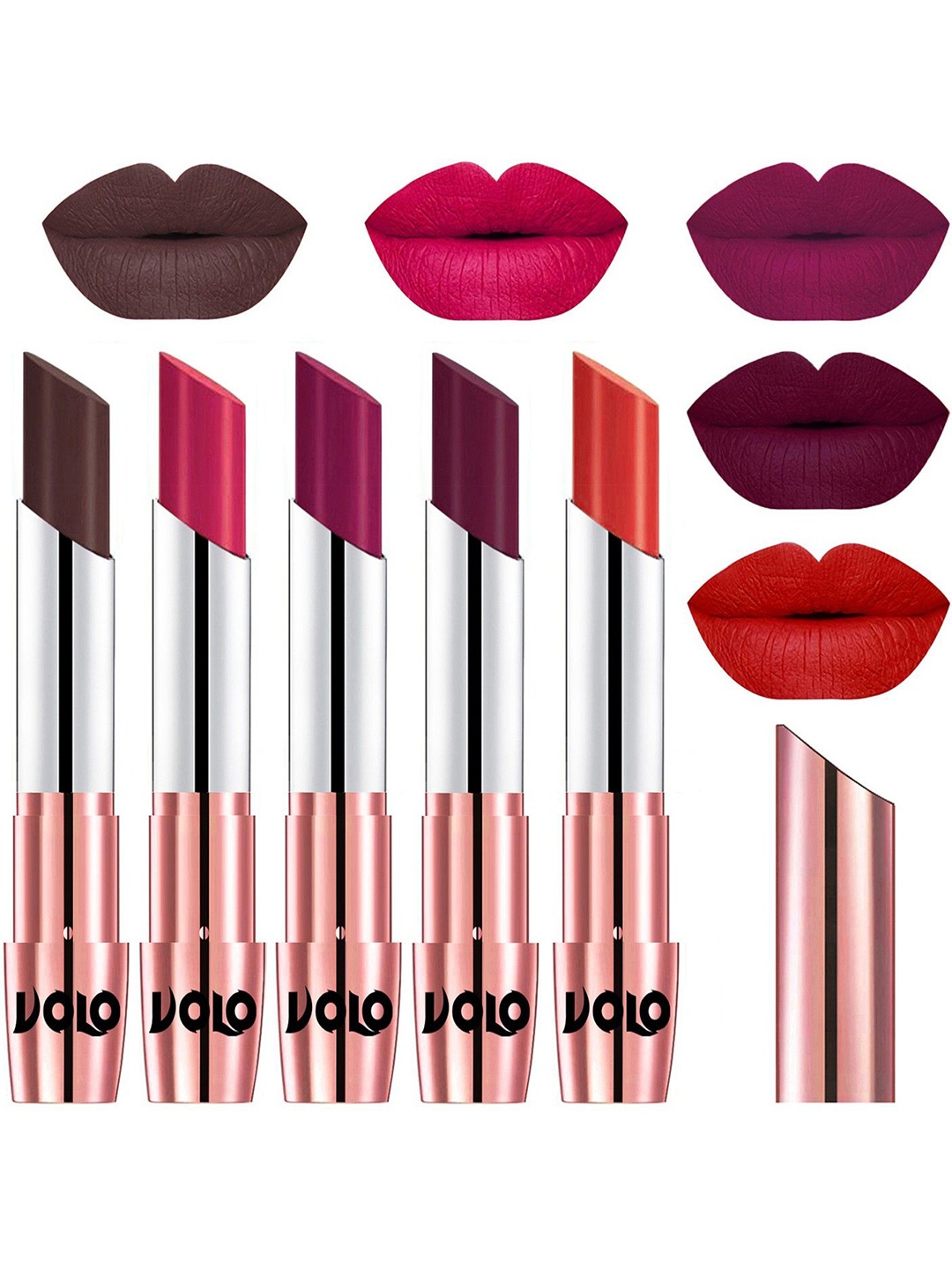 

VOLO Set Of 5 Matte Lipstick-Chocolate 35-Passion Pink 44-Magenta 45-Wine 47-Orange 49, Brown