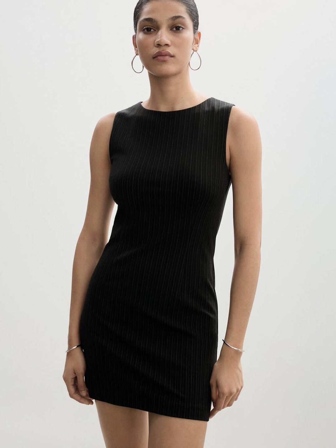 

MANGO Striped Bodycon Mini Formal Dress, Black