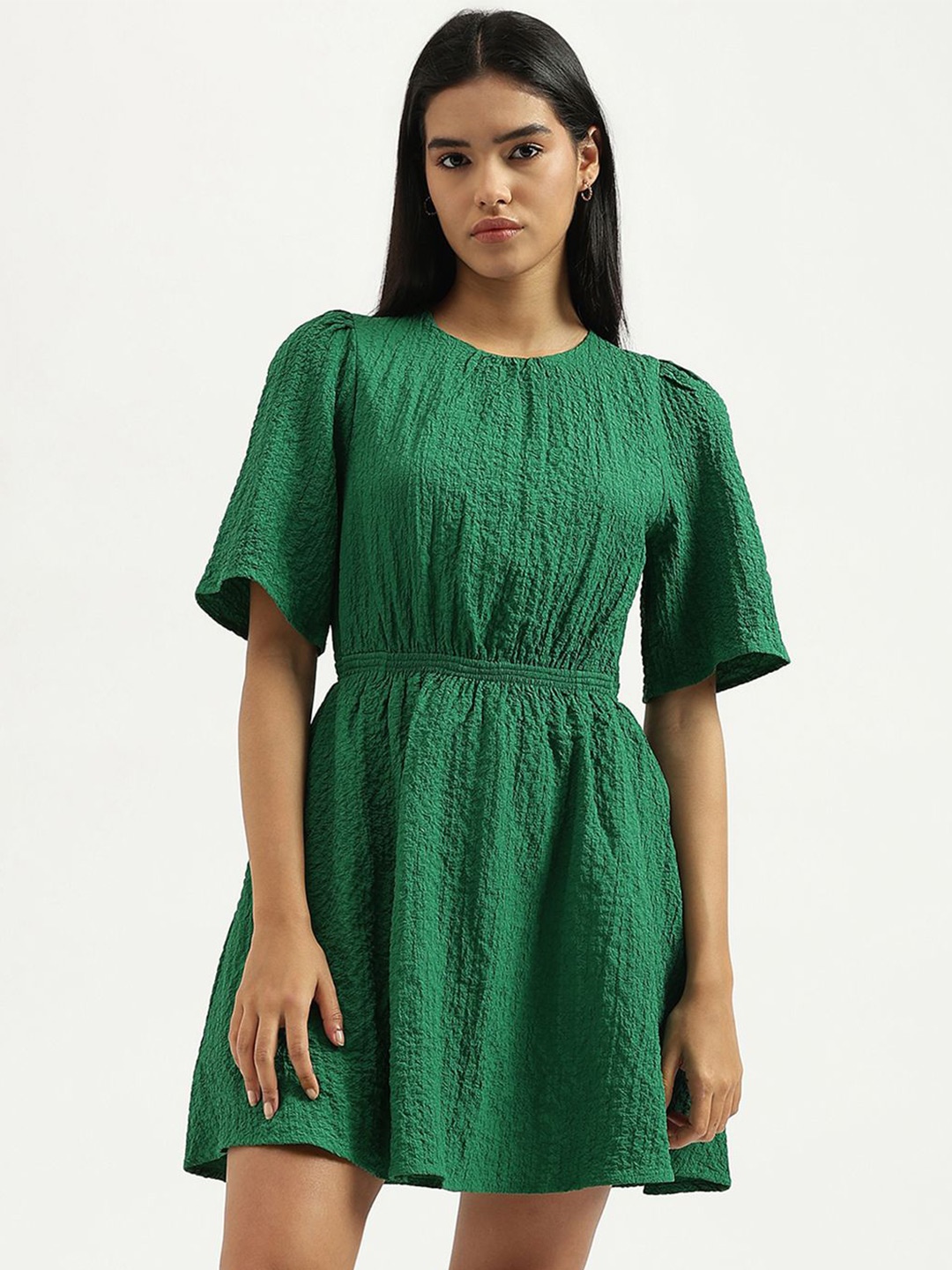 

United Colors of Benetton Flared Sleeve Fit & Flare Dress, Green