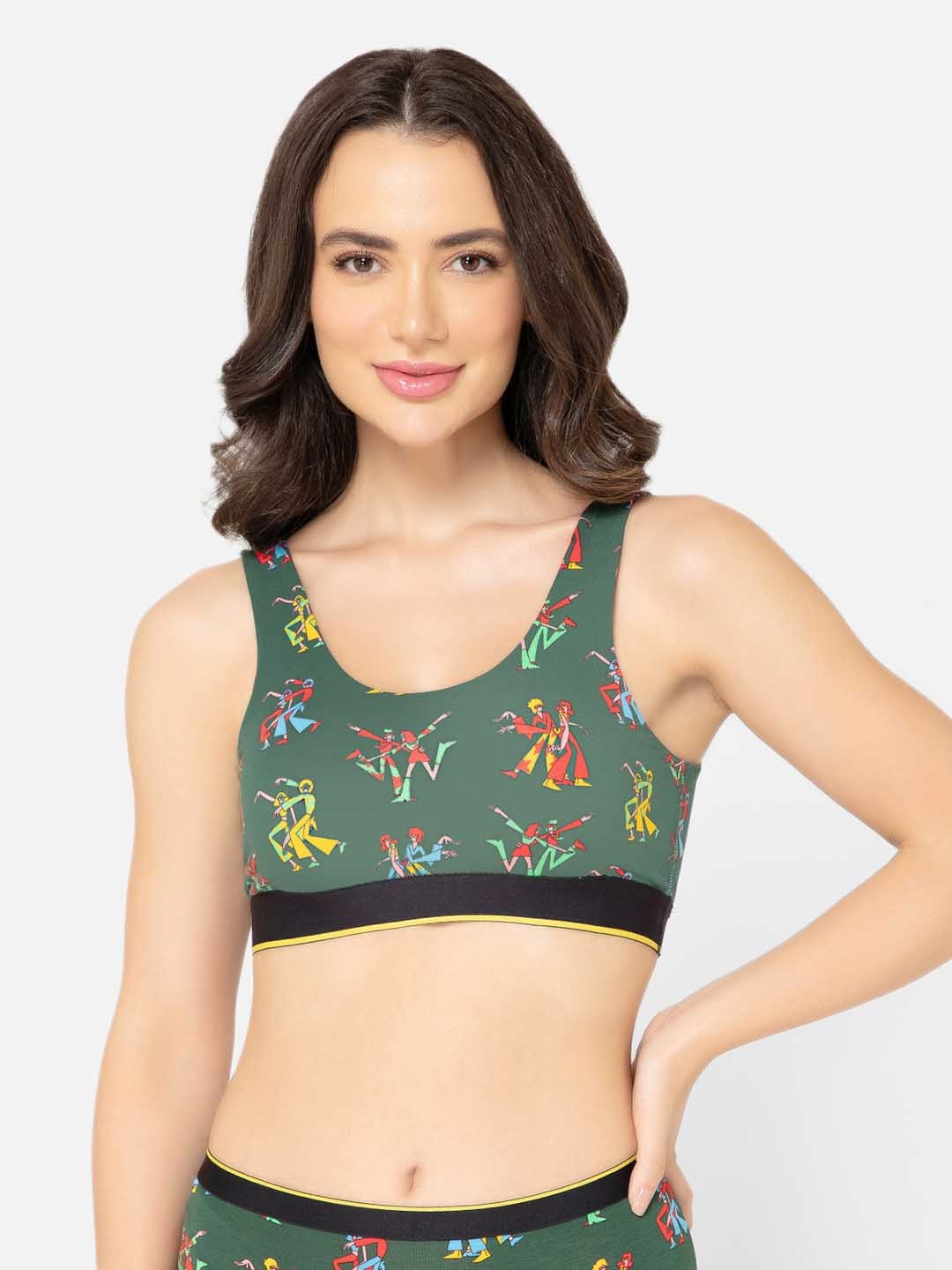 

bummer Printed Non Padded Moisture Wicking Rapid-Dry Workout Sports Bra - Full Coverage, Green