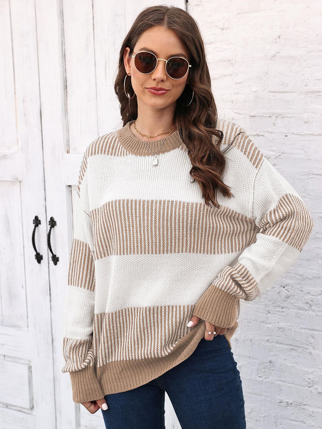

StyleCast x Revolte Women Striped Pullover Sweaters, White