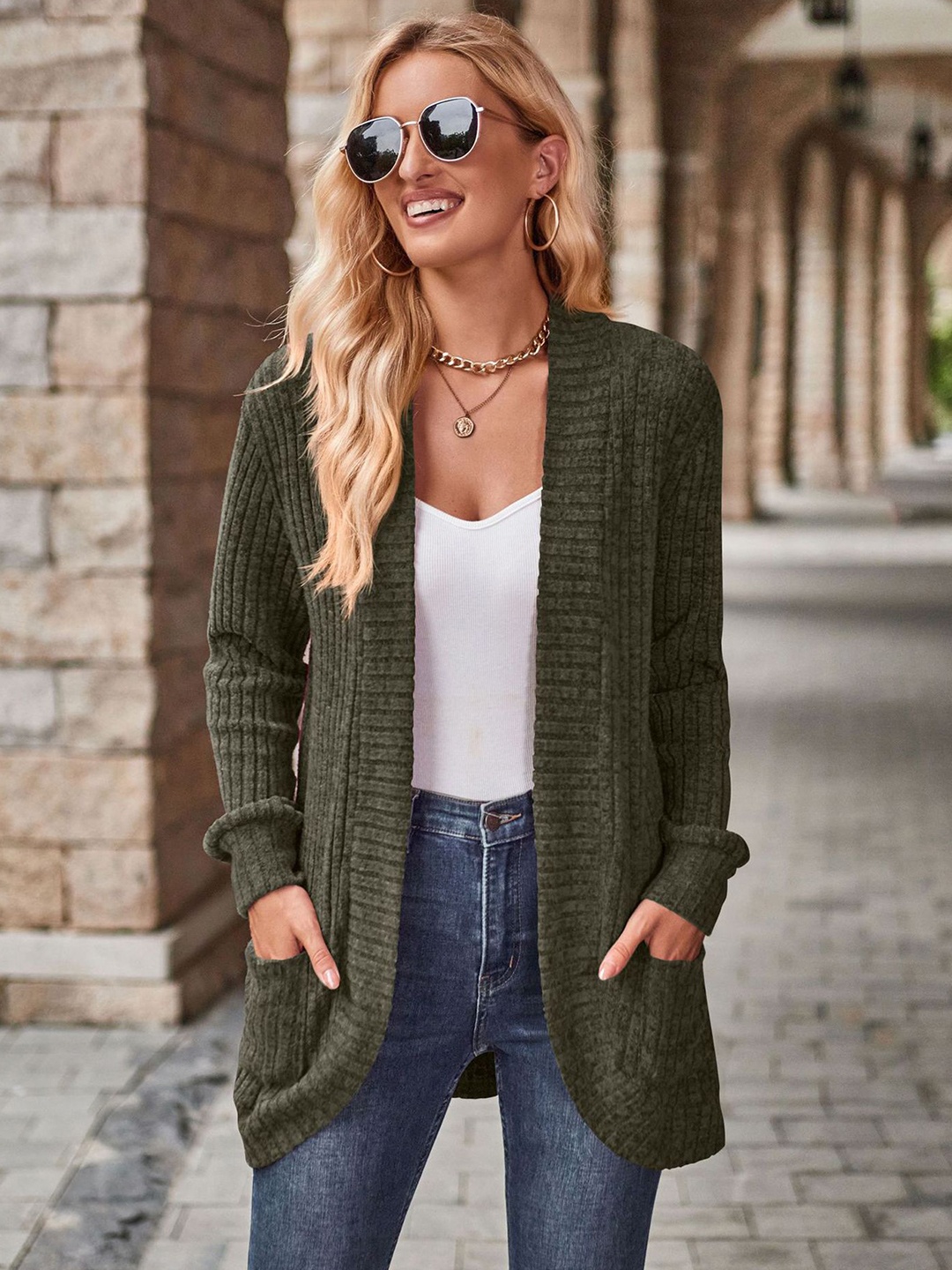 

StyleCast x Revolte Women Longline Sweater, Olive