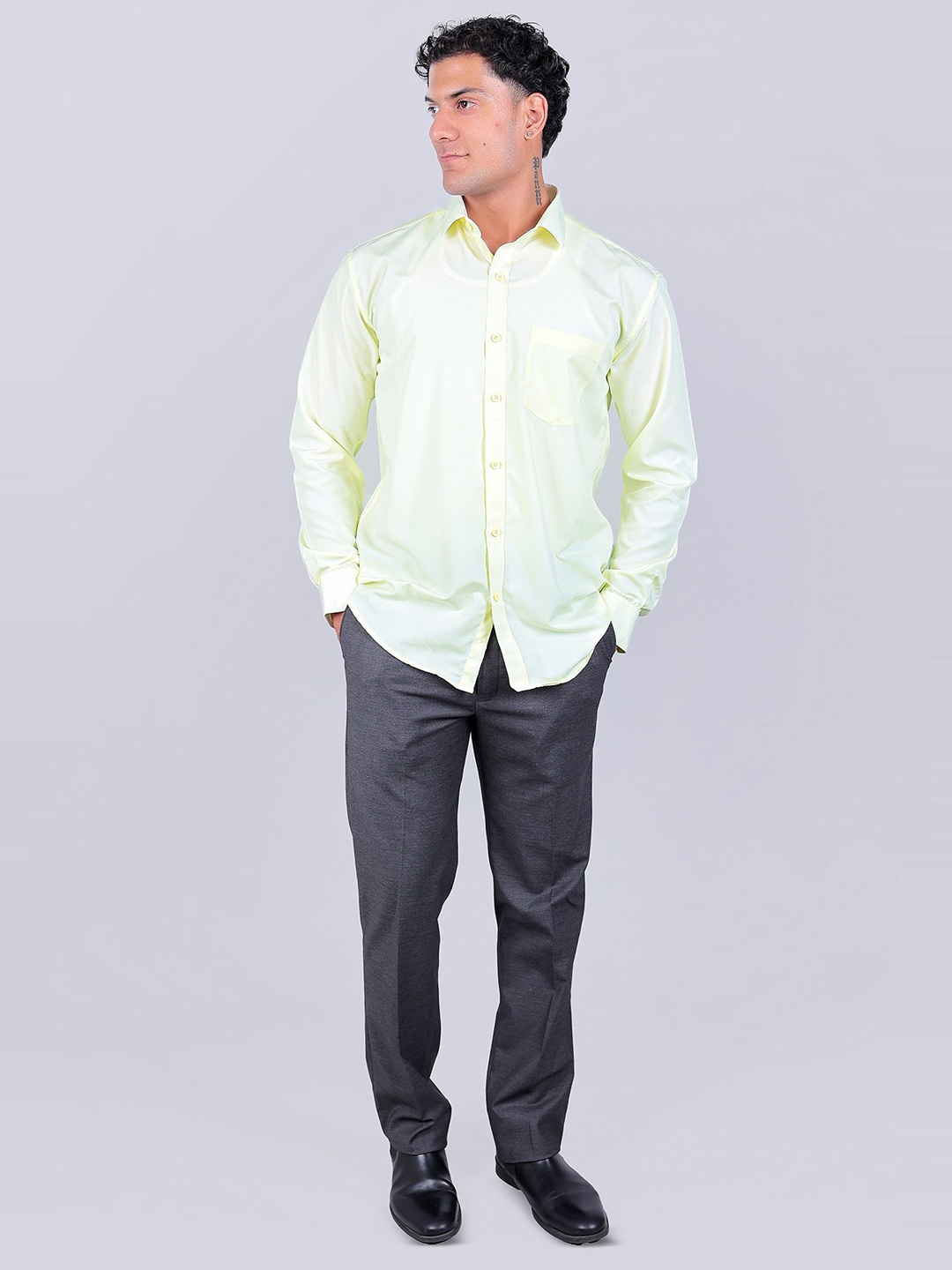 

BLUEBIRD Men Comfort Spread Collar Solid Cotton Casual Shirt, Yellow