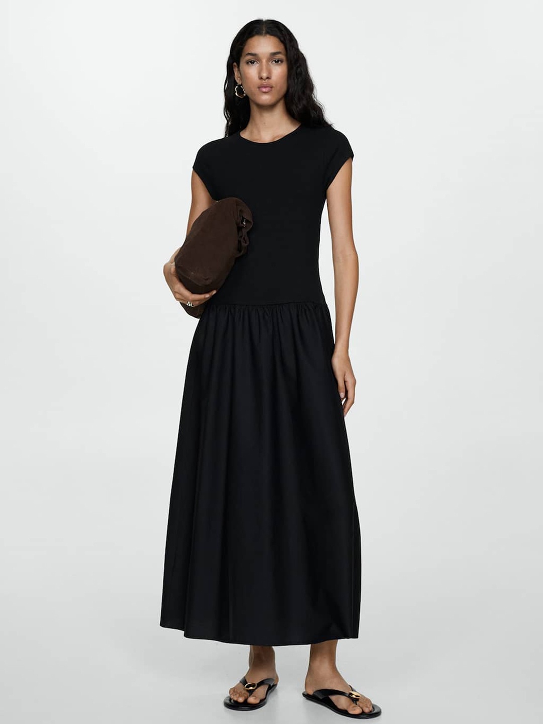 

MANGO Pleated Drop-Waist Maxi Dress, Black