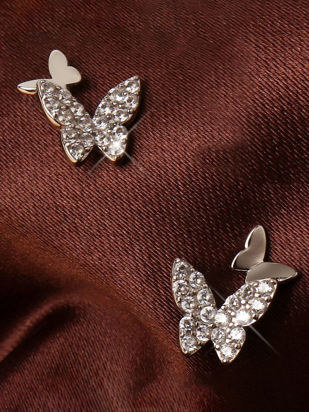 

KRENOZ Silver-Plated Cubic Zirconia Studded Butterfly Wings Studs