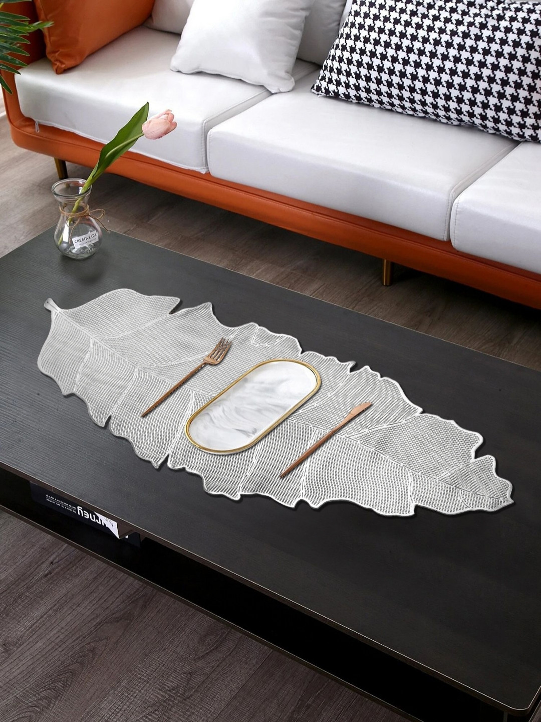 

Dakshya Industries Grey Textured Table Runner, Silver