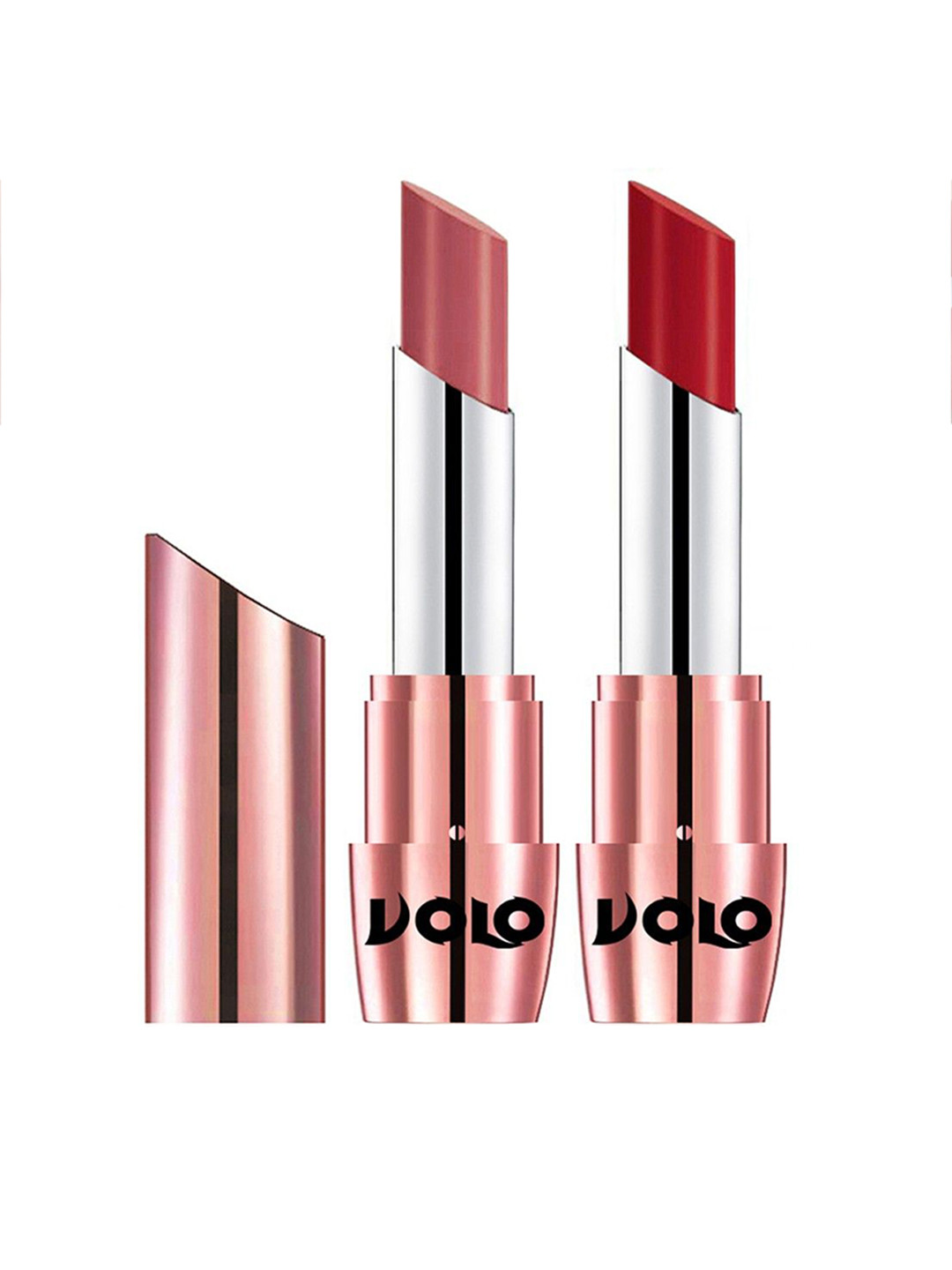 

VOLO Set Of 2 Creme Matte Lipstick- 3.5g Each- Tomato red-Light Peach-632-640, Pink