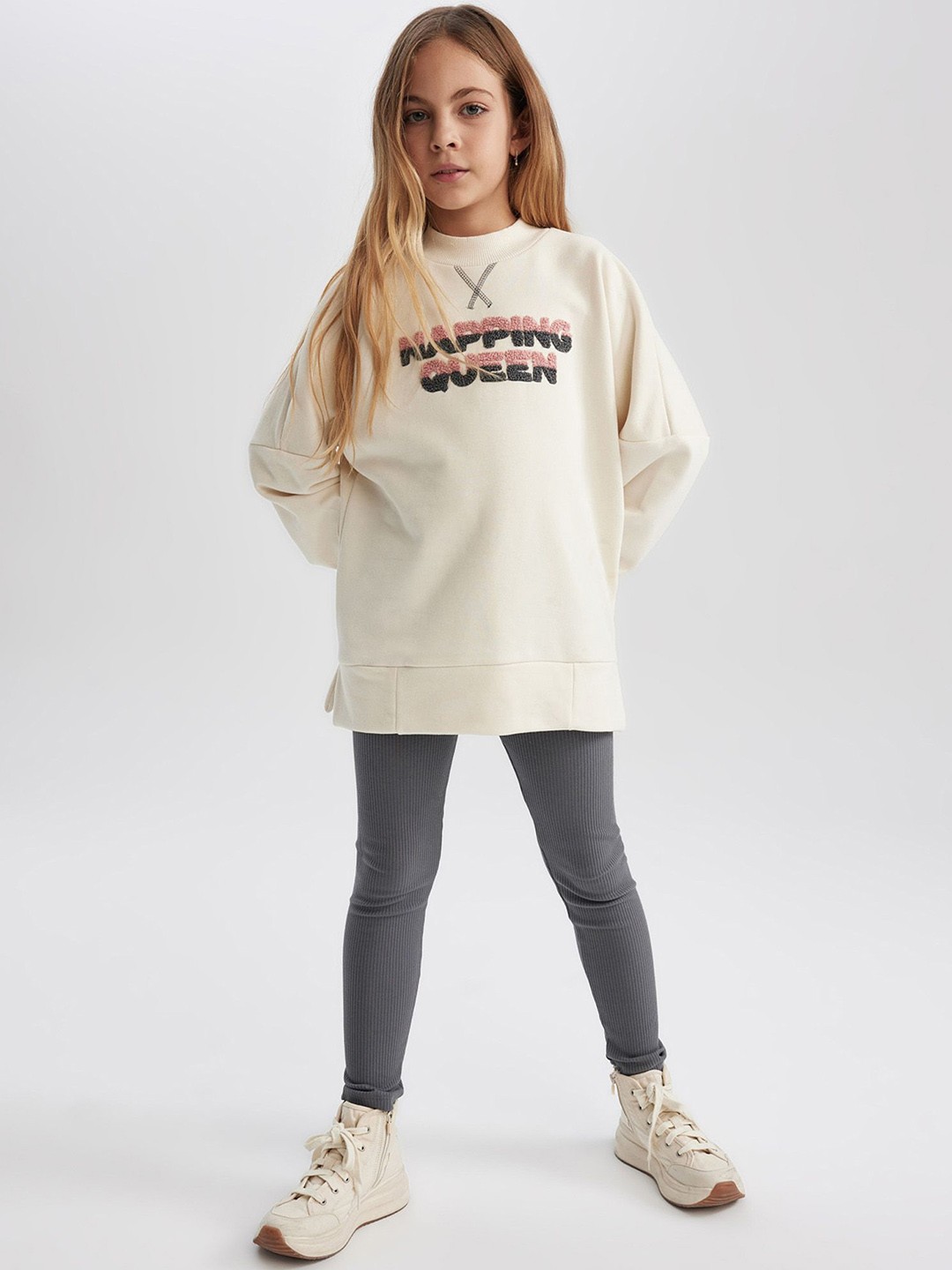 

DeFacto Girls Printed T-shirt with Trousers Clothing Set, Cream