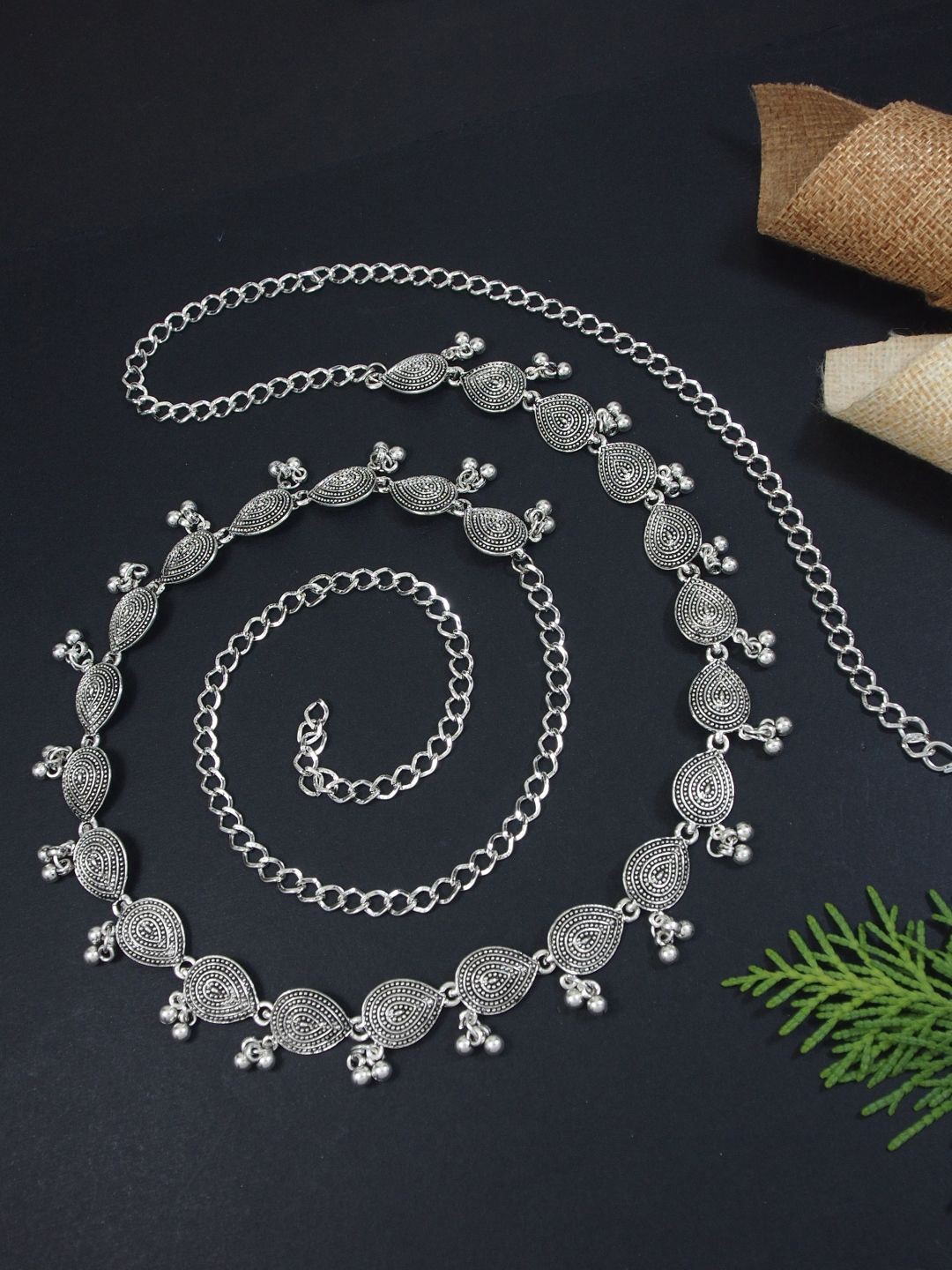 

I Jewels Oxidised Adjustable Waist Chain, Silver