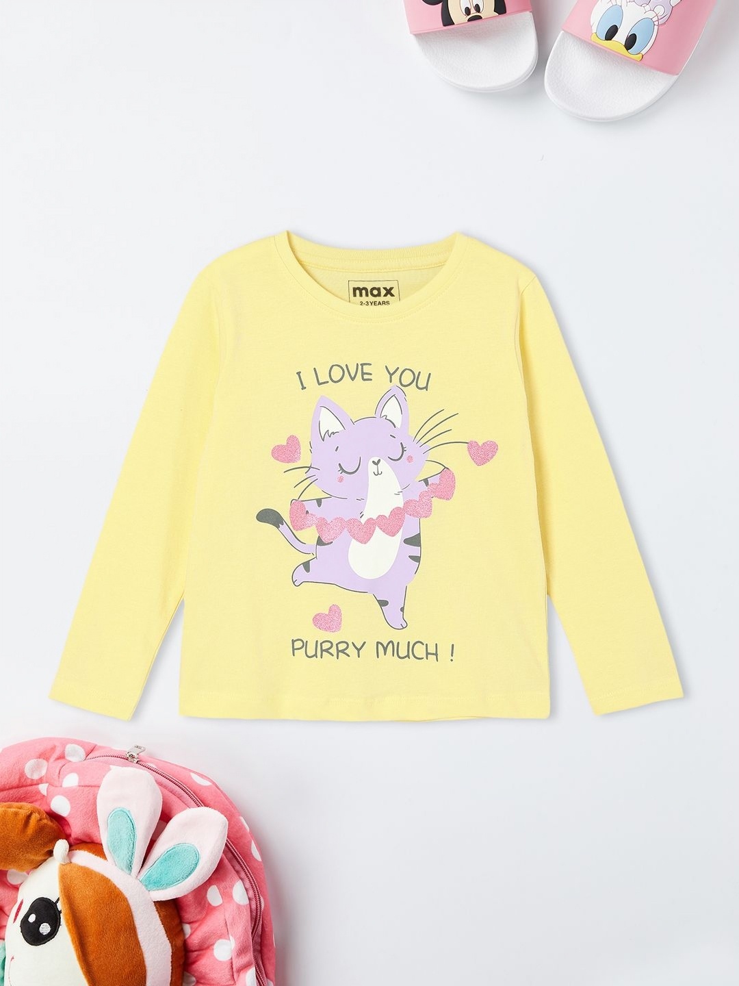 

max Girls Graphic Printed Round Neck Cotton T-shirt, Yellow