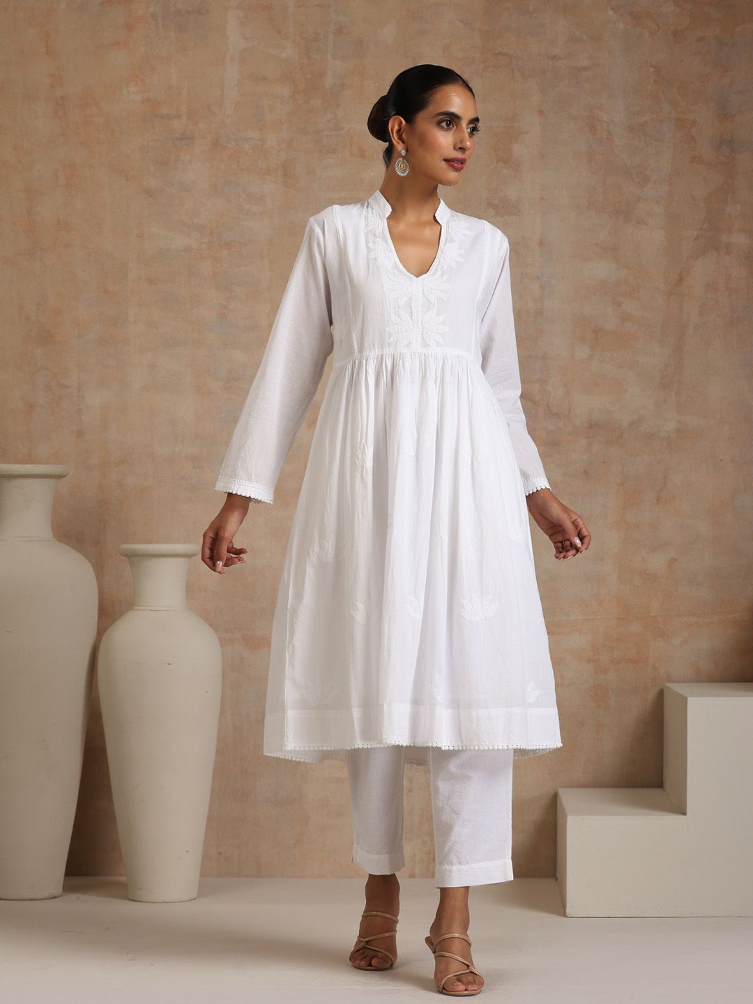 

House of Chikankari Chikankari Woven Kurta, White