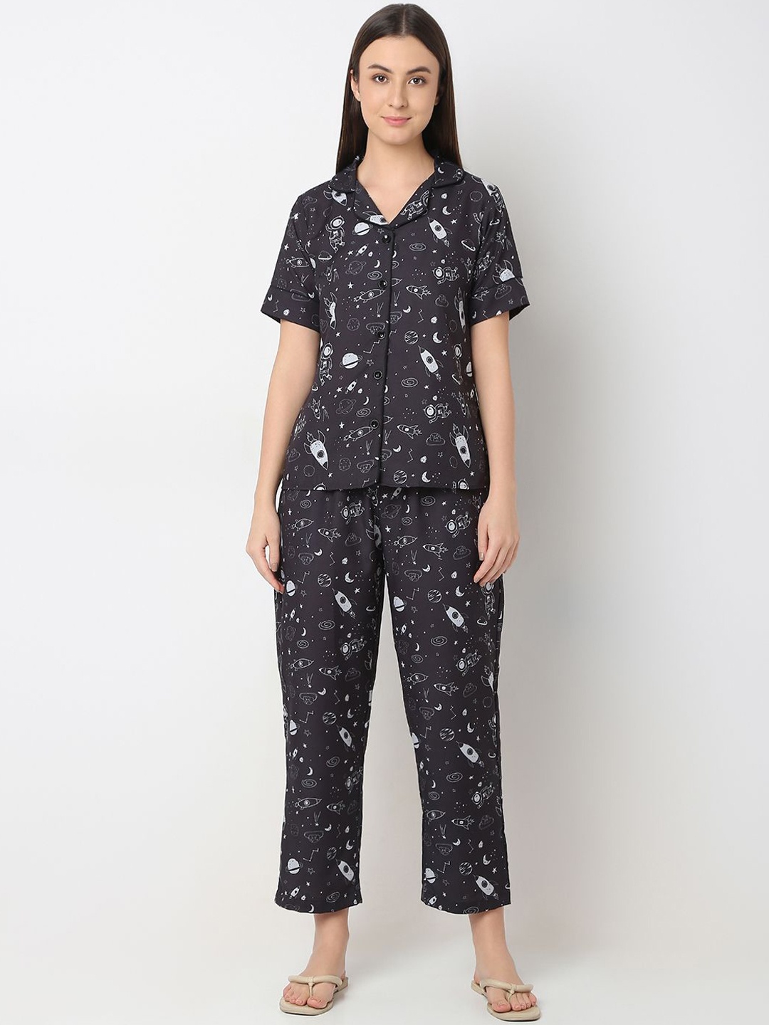 

Smarty Pants Women Printed Night suit, Black