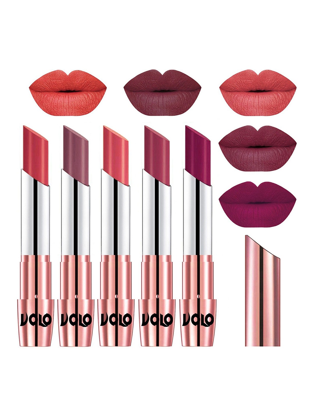 

VOLO Set Of 5 Creme Matte Lipstick 3.5g Each - Peach-Plum-Dark Peach-Rose Pink-Magenta