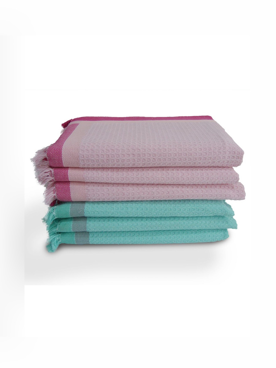 

Aura Pink & Sea Green 6 Pieces Pure Cotton 210 GSM Bath Towel