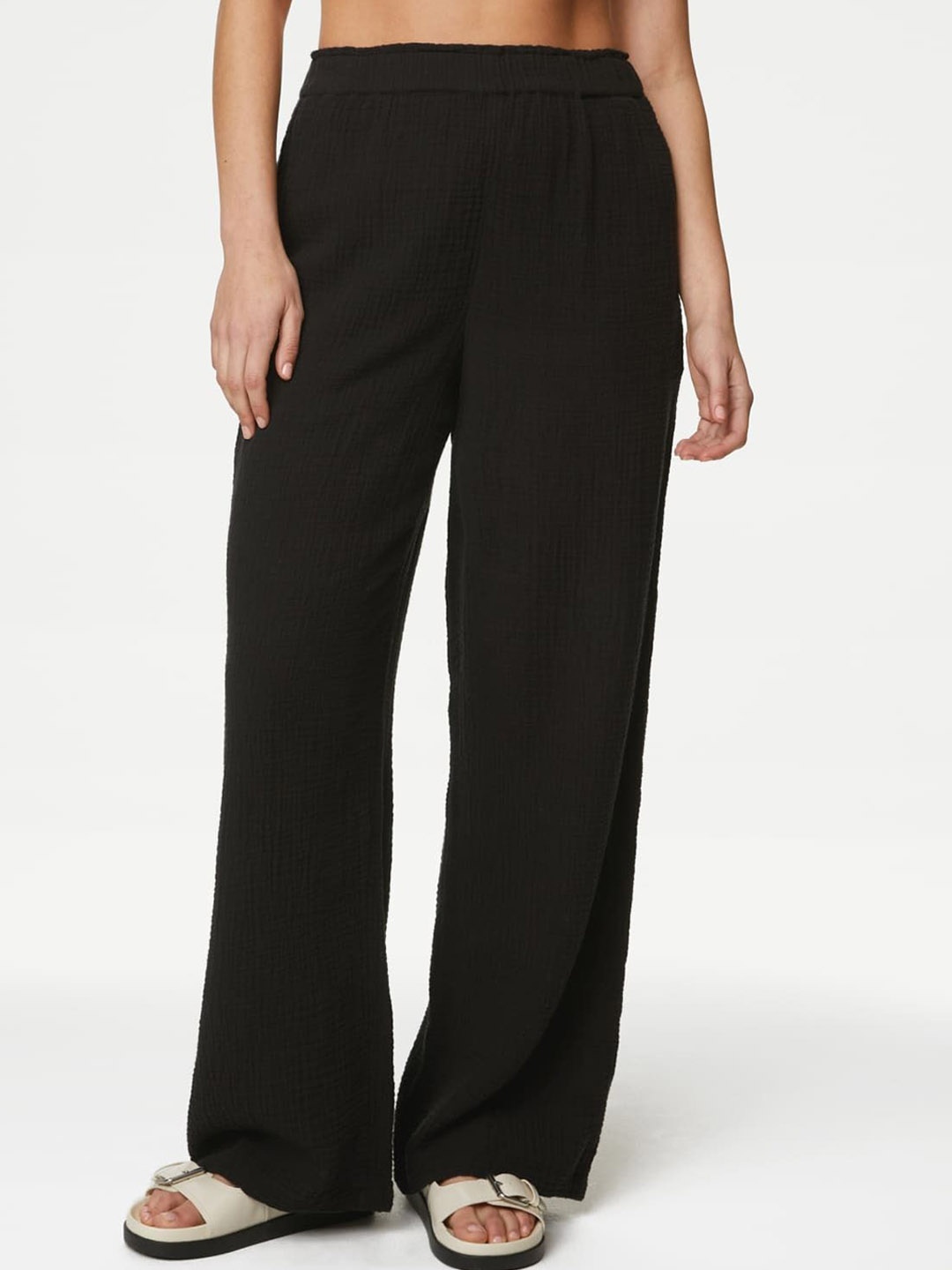 

Marks & Spencer Women High-Rise Parallel Trousers, Black