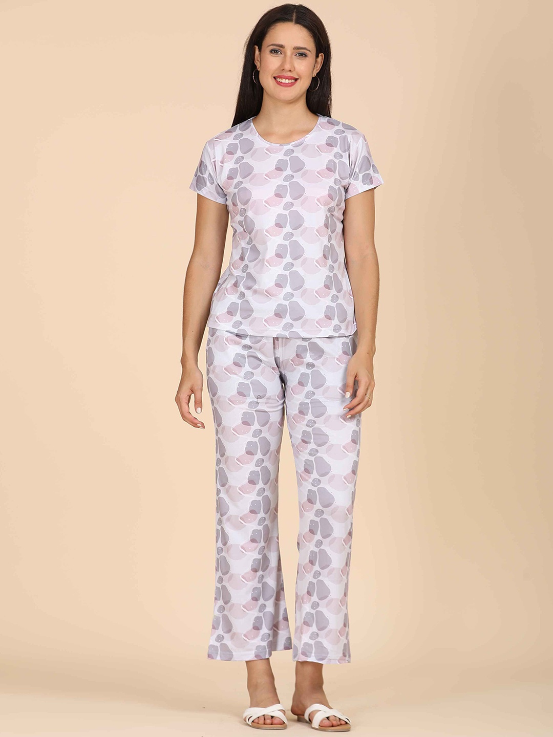 

GOLDSTROMS Women Printed Top With Trouser Short Sleeves Co-Ords, White