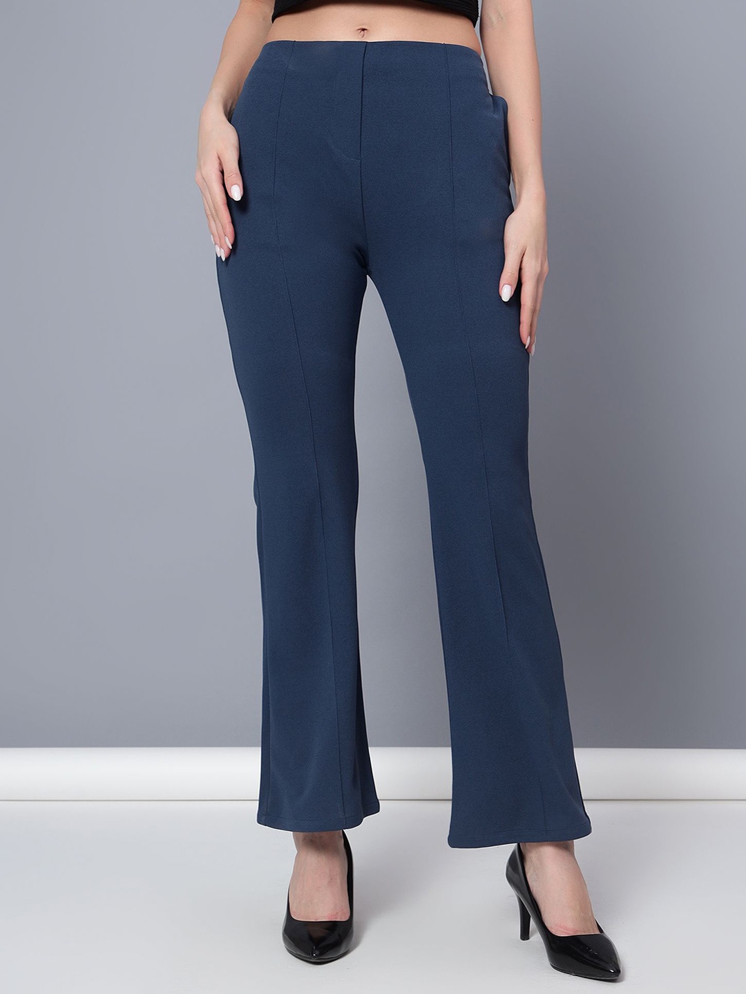 

Golden Kite Women Smart High-Rise Wrinkle Free Pleated Trousers, Turquoise blue