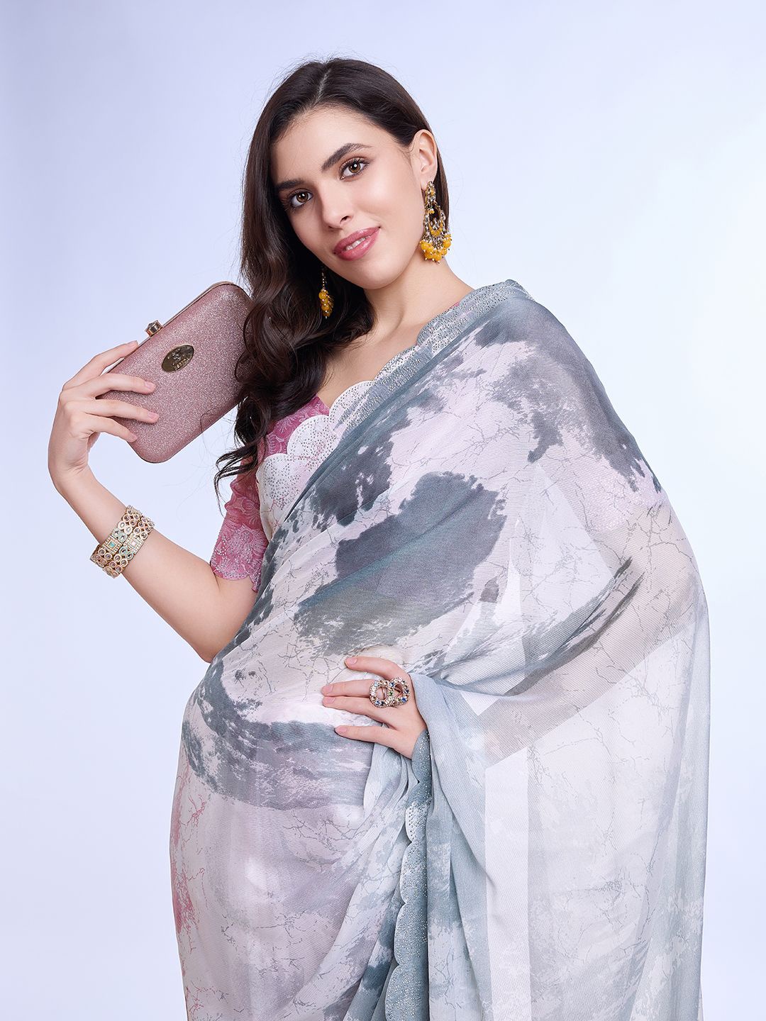 

all about you Tie and Dye Embroidered Saree, Grey