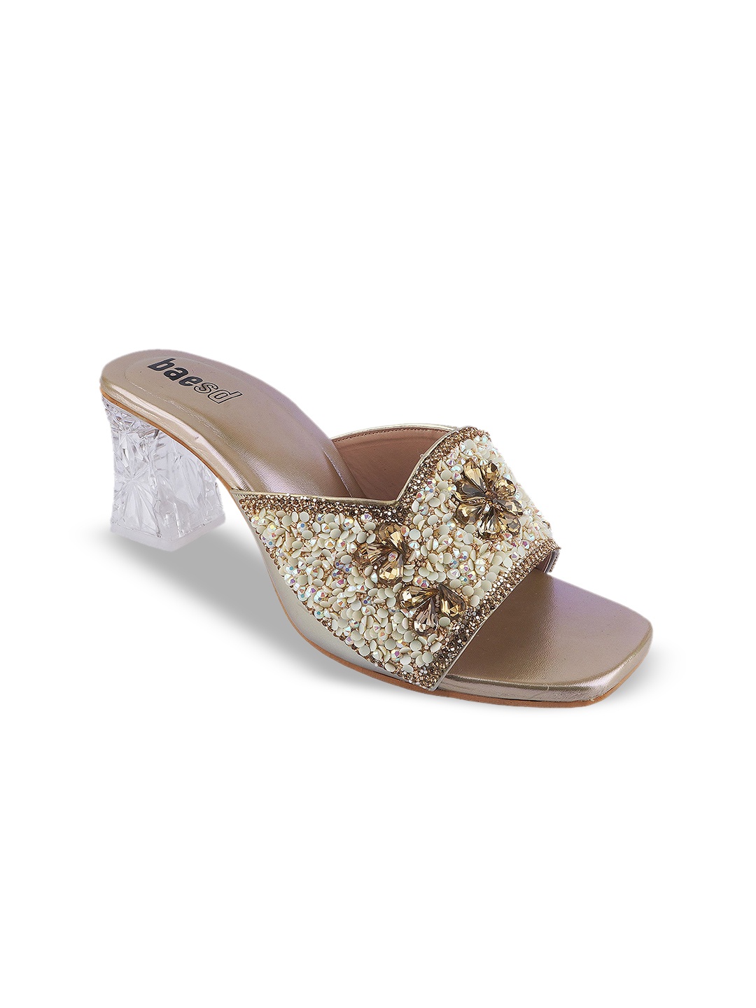 

BAESD Women Embellished Party Open Toe Block Heeled Sandals, Gold