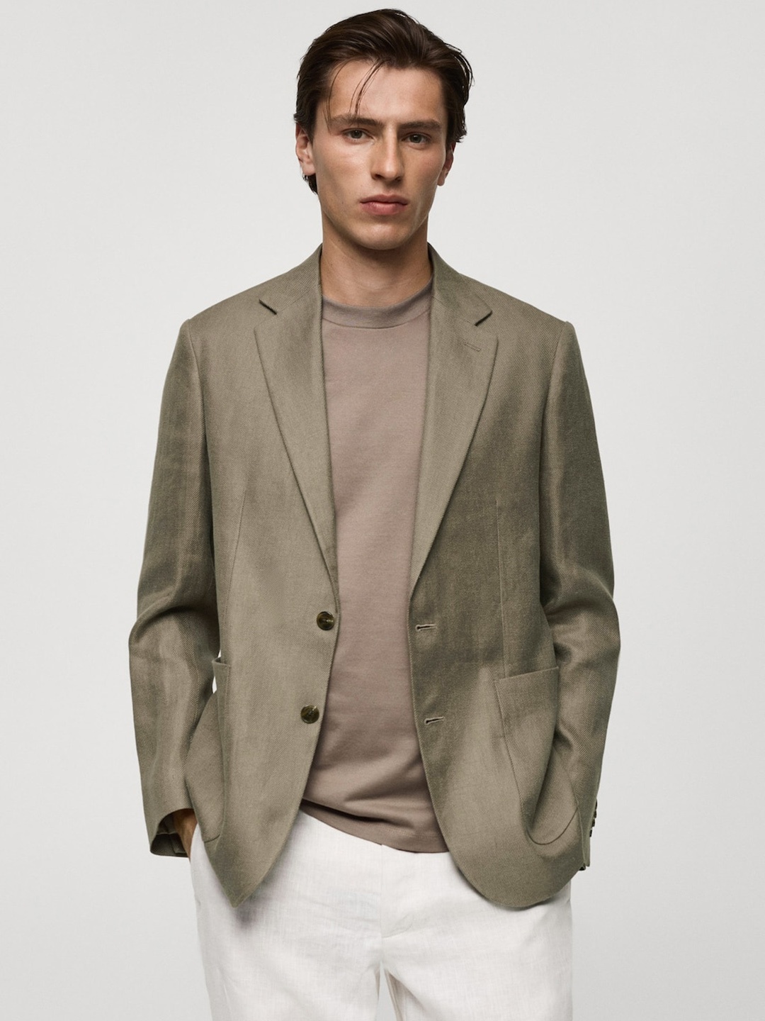 

MANGO MAN Pure Linen Slim Fit Blazer, Olive