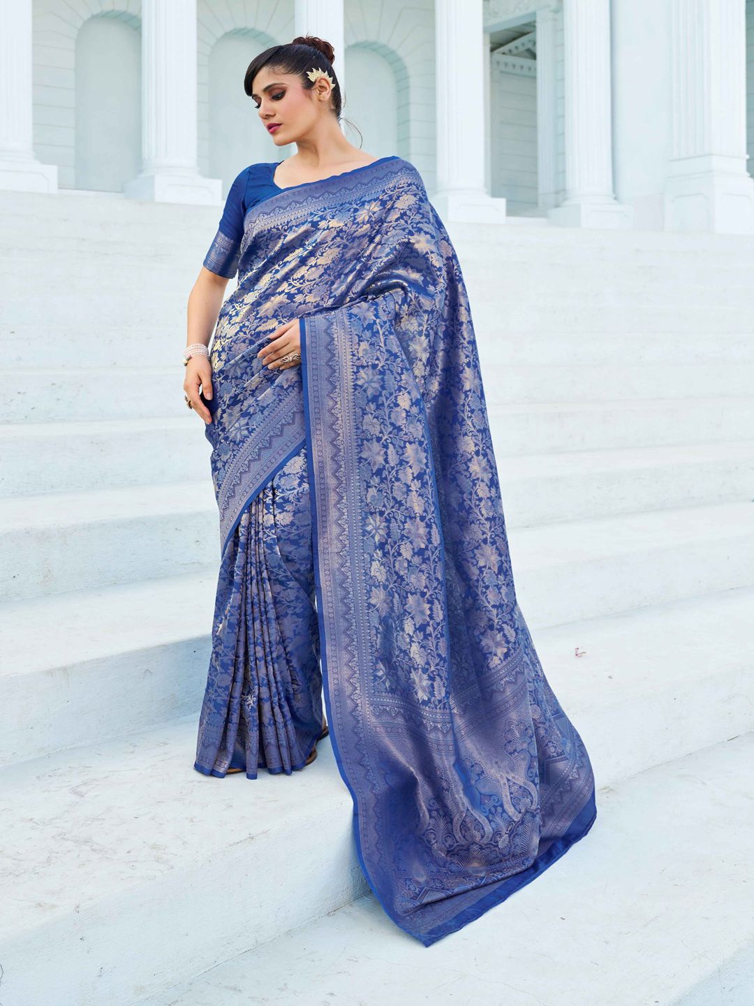 

Krimmple Woven Design Festive Saree With Zari, Blue