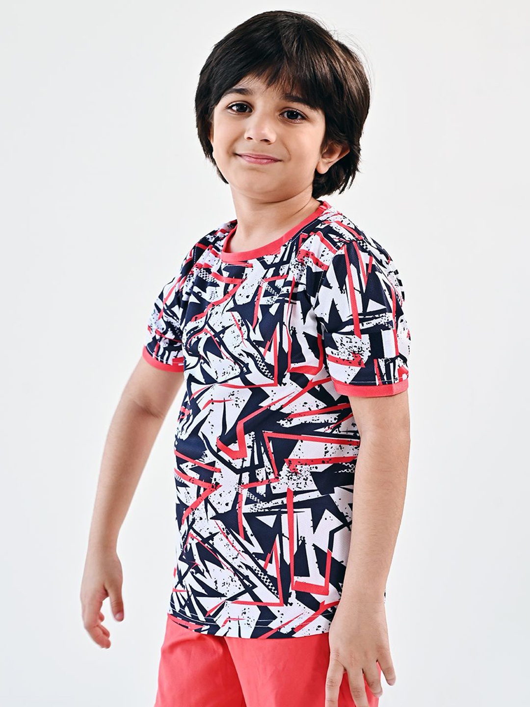 

UMILDO Boys Abstract Printed Round Neck T-shirt, Red