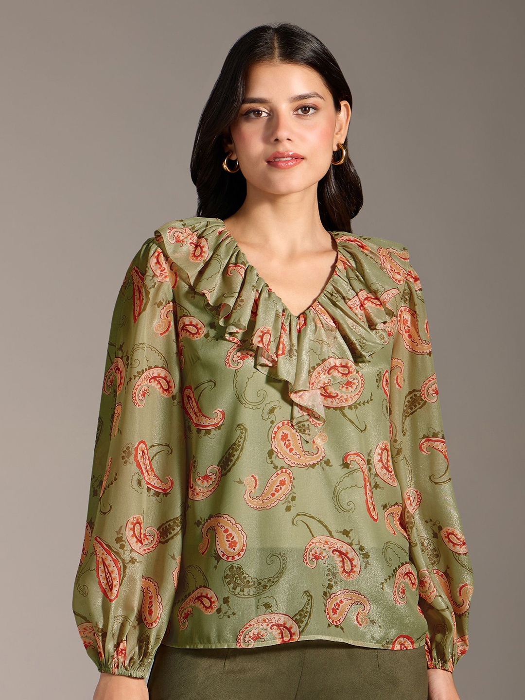 

20Dresses Women Floral Printed V-Neck Top, Green