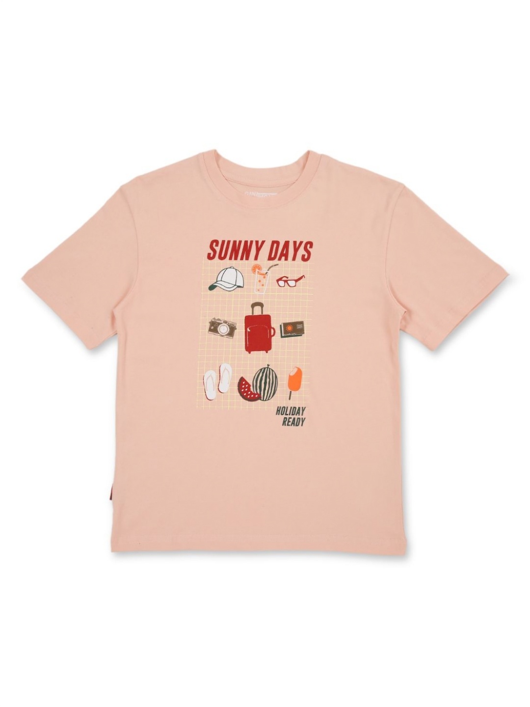 

Gini and Jony Boys Graphic Printed Round Neck Cotton T-shirt, Peach