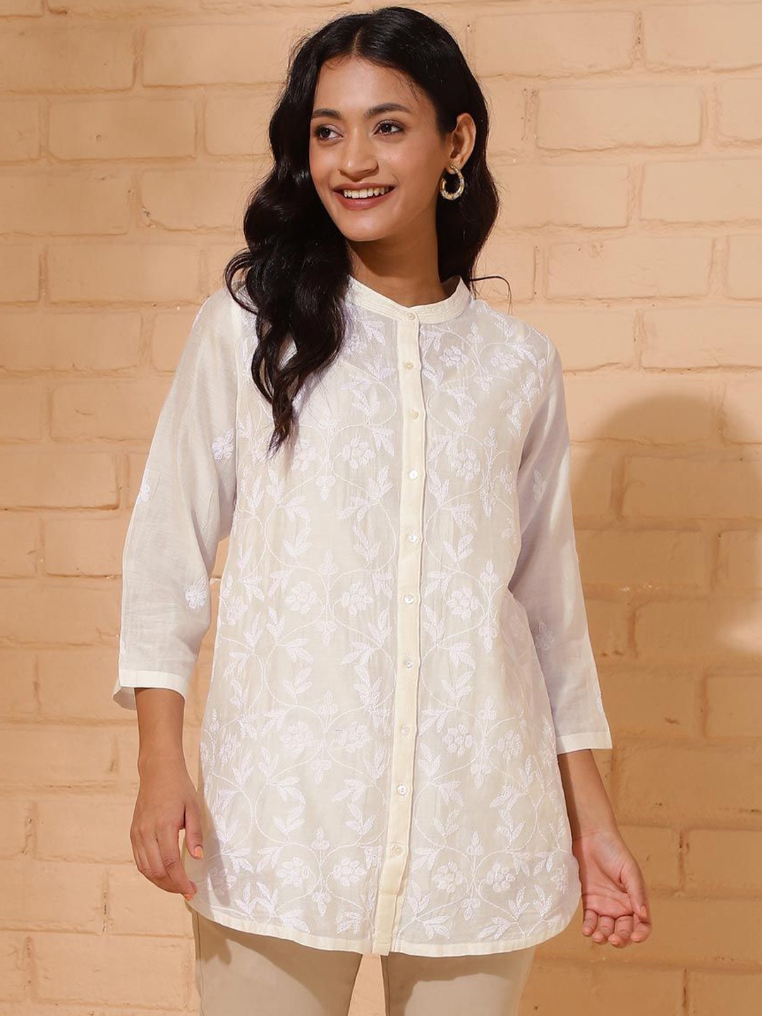 

Fabindia Embroidered Tunic, Beige