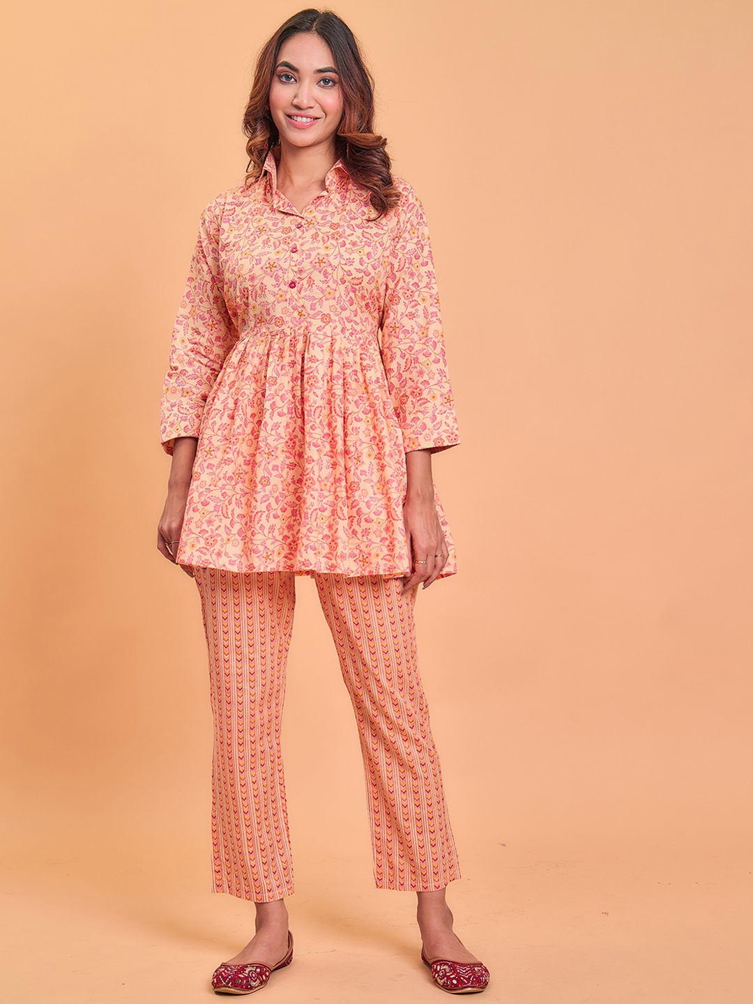 

KALINI Printed Tunic With Trousers Co-Ords, Peach
