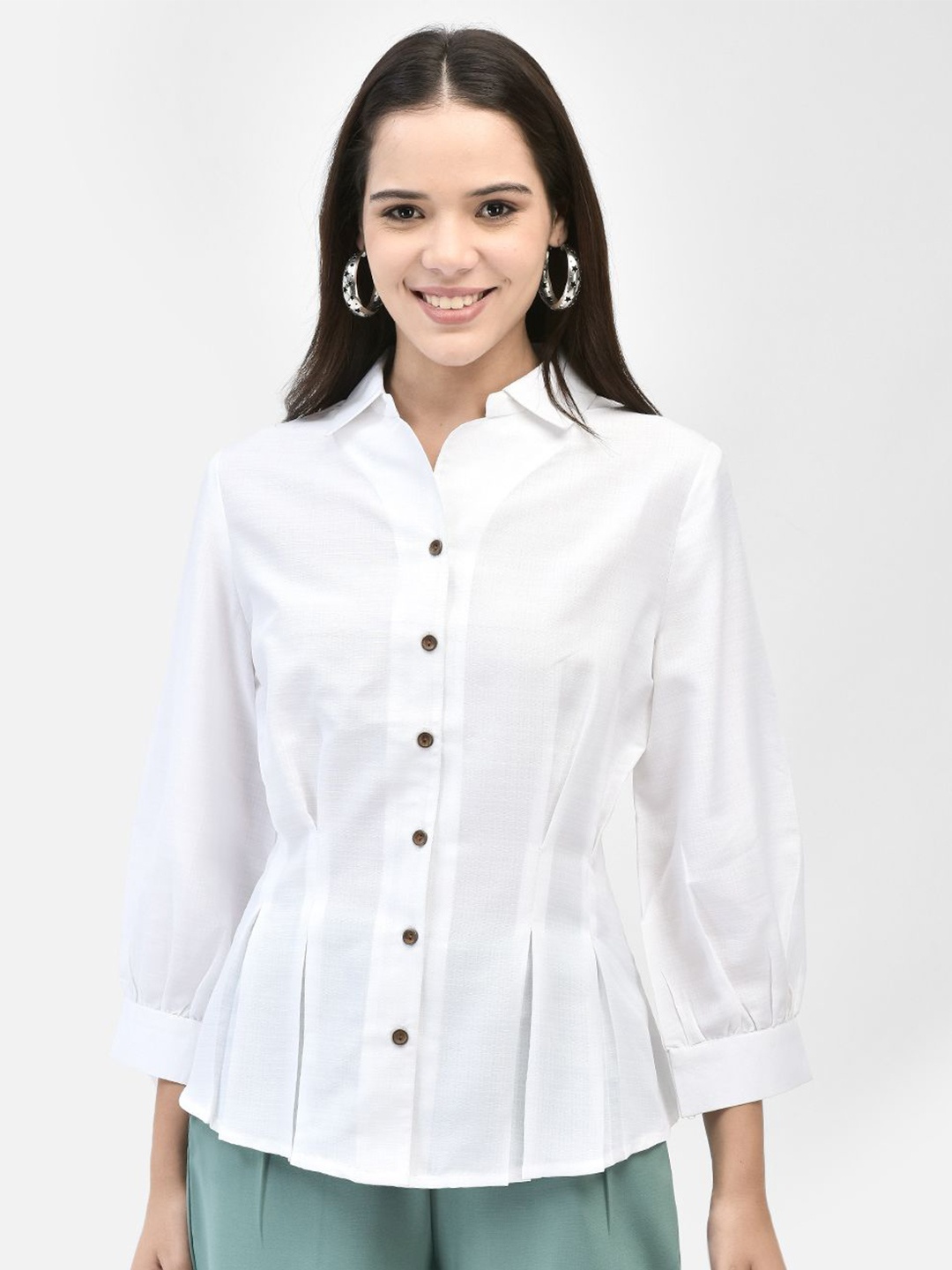 

FUTURO Women Solid Shirt Collar Top, White