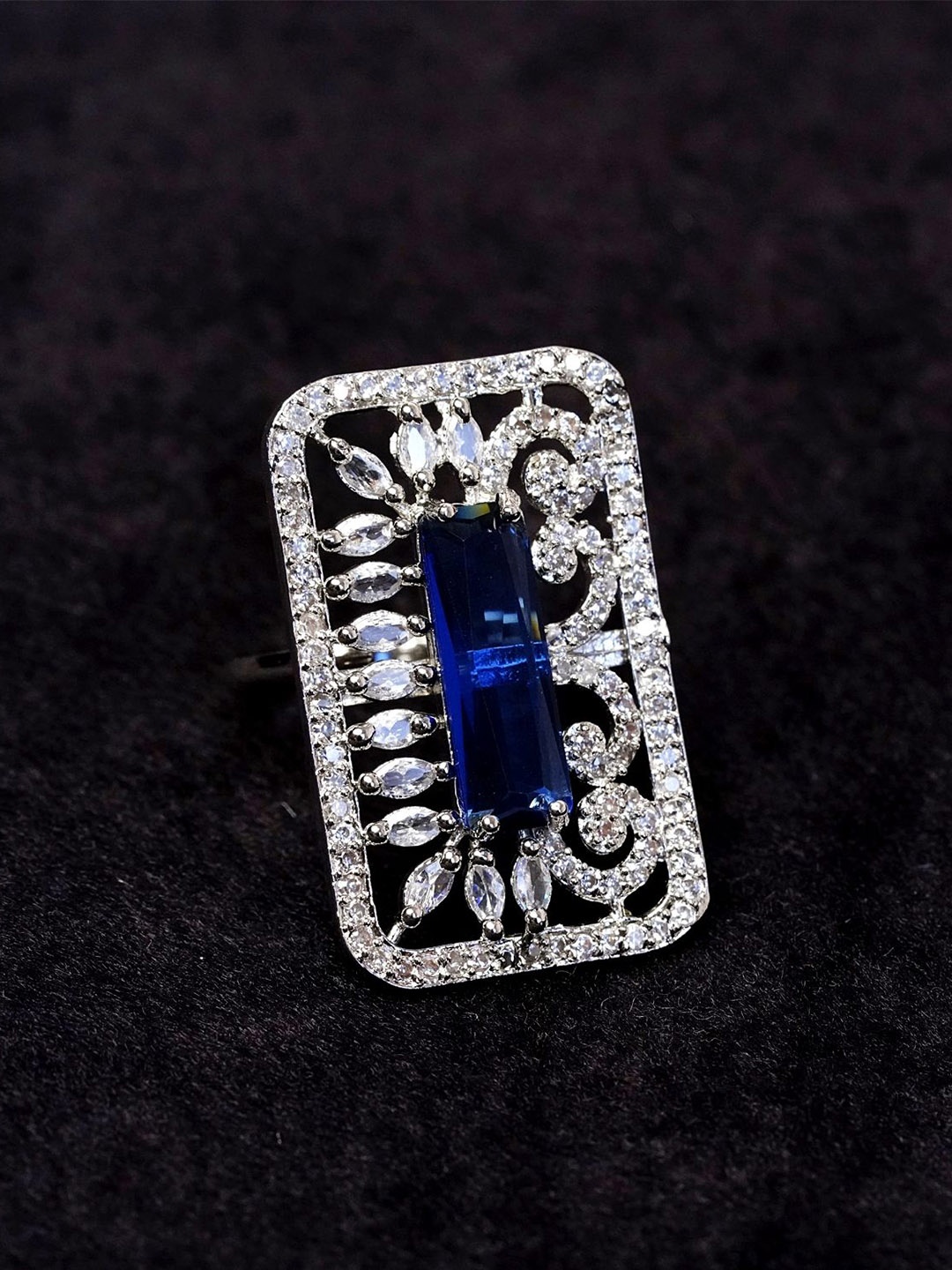

Zoey Silver-Plated American Diamond Studded Finger Ring