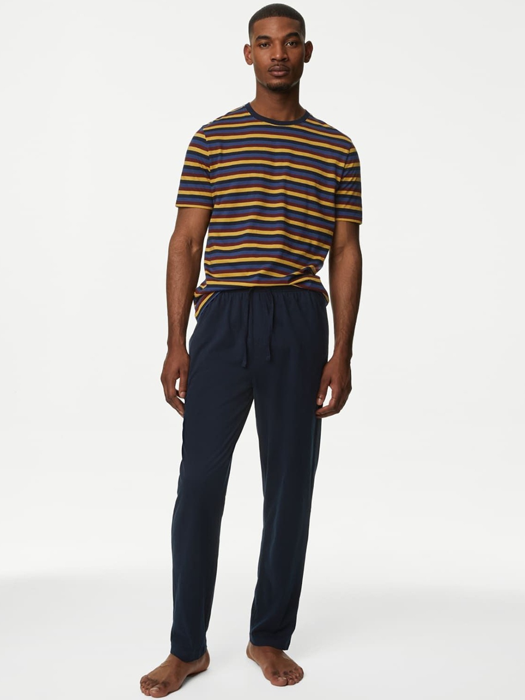 

Marks & Spencer Men Striped Night suit, Navy blue