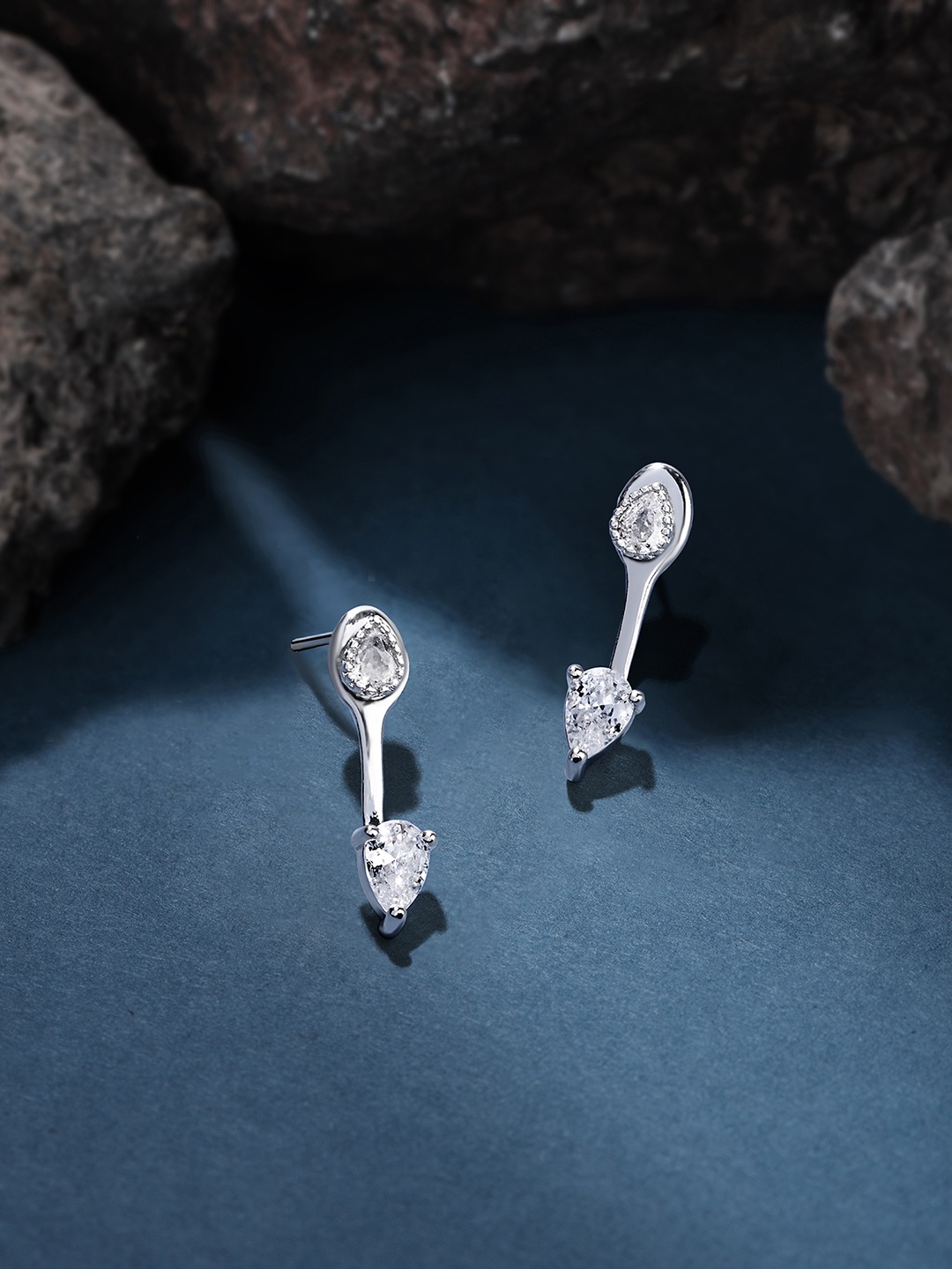 

Accessorize 925 Sterling Silver -Plated Cubic Zirconia Diamond Shaped Studs Earrings