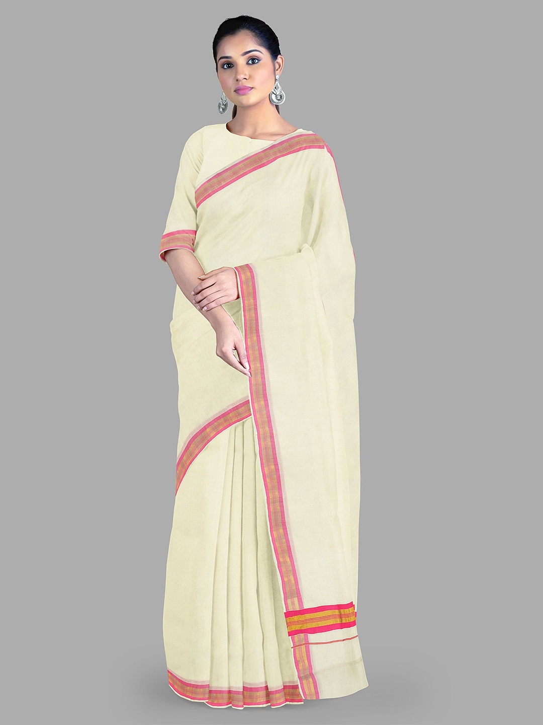 

The Chennai Silks Pure Cotton Kasavu Saree, Off white