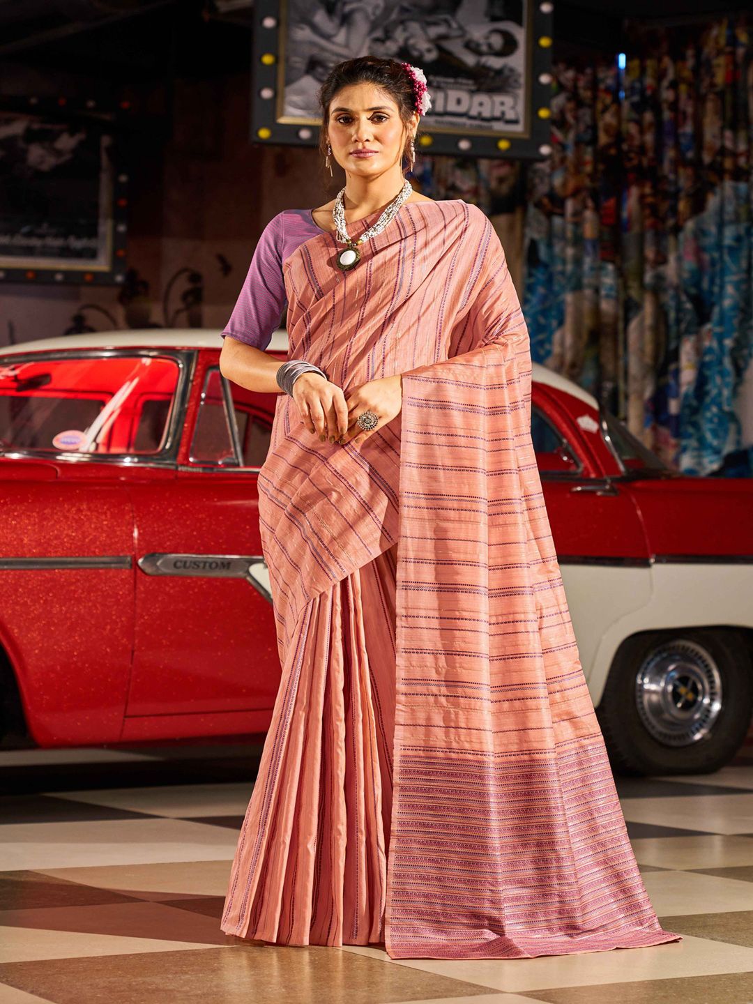

Krimmple Woven Design Zari Saree, Pink