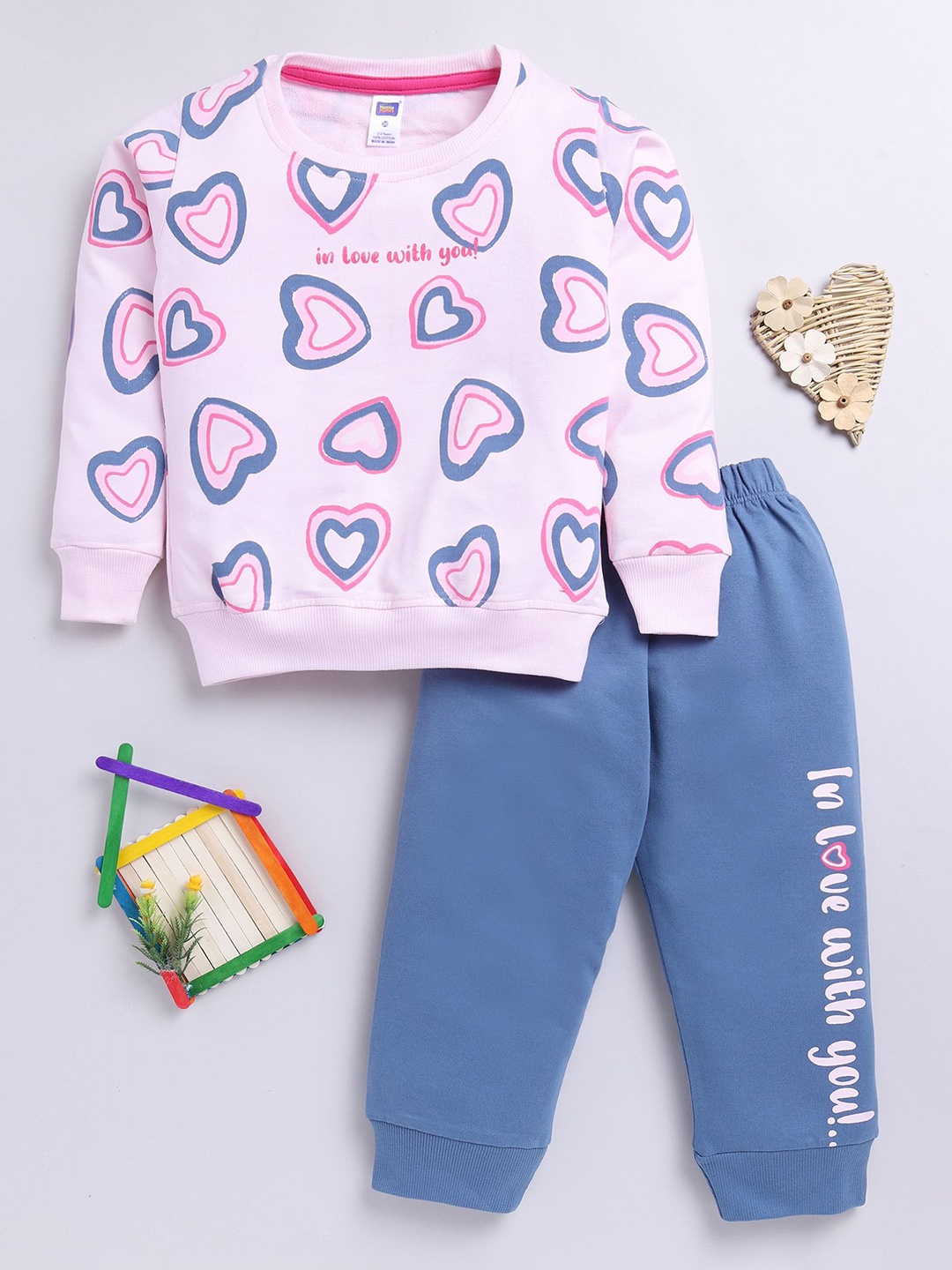 

Nottie Planet Girls Printed Round Neck Sweatshirt With Joggers, Pink