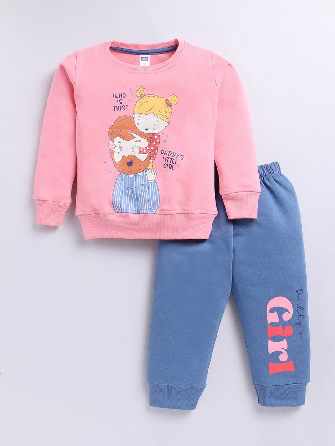 

Nottie Planet Girls Printed Round Neck Sweatshirt With Joggers, Pink