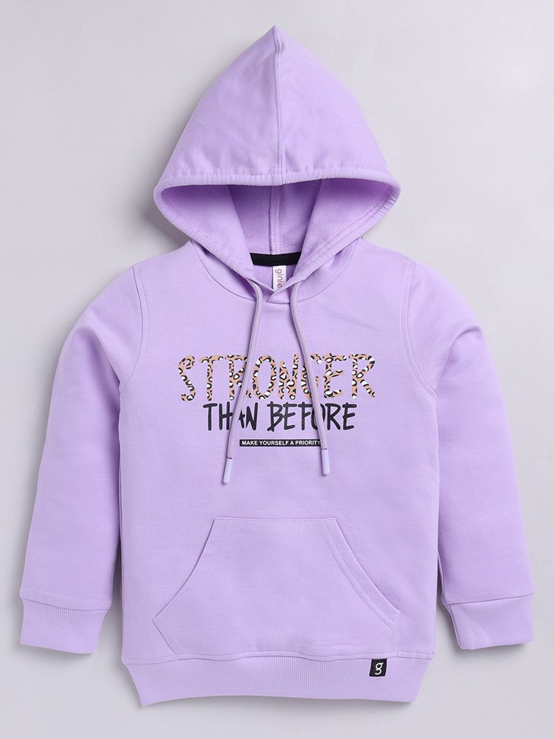 

Ginie Girls Typography Printed Hooded Sweatshirt, Purple