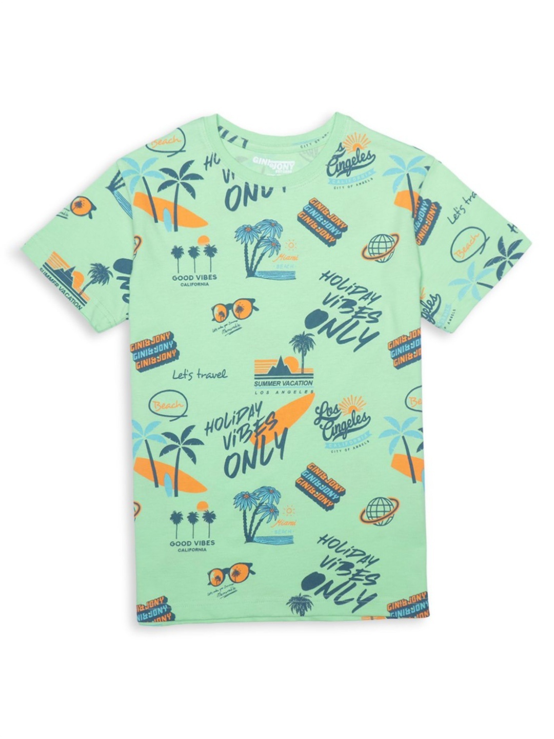 

Gini and Jony Boys Conversational Printed Round Neck Cotton T-shirt, Green