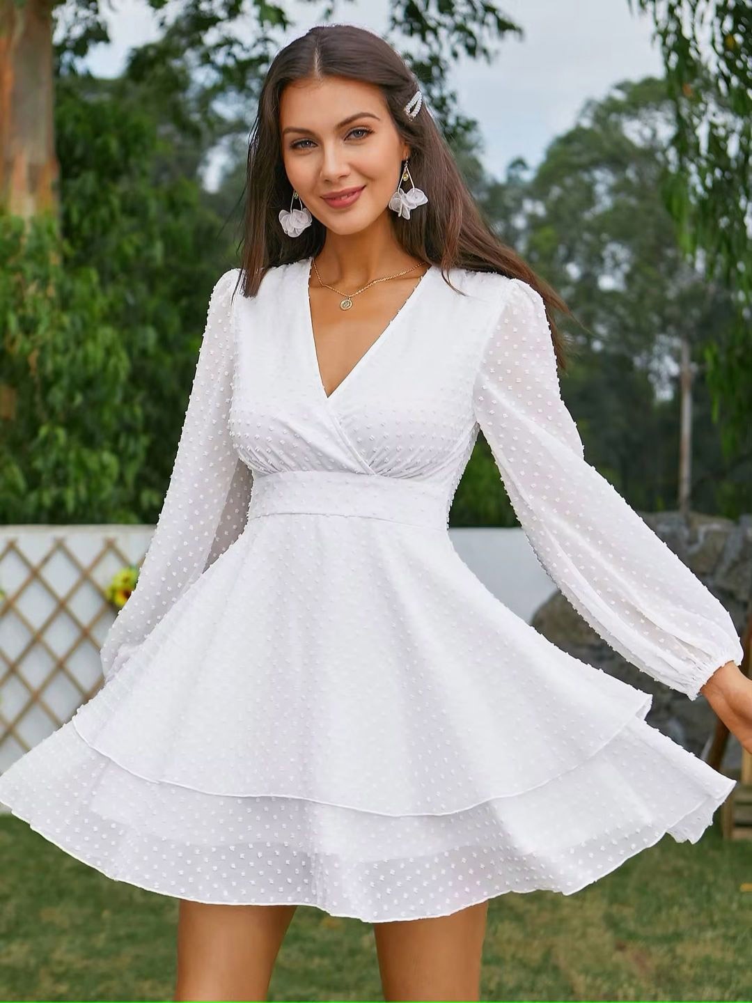 

KPOP Puff Sleeve A-Line Dress, White