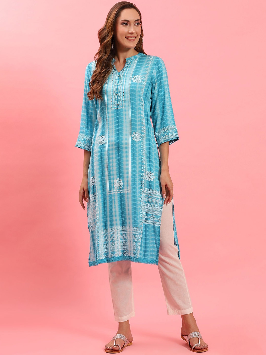 

Shree Tie & Dye Mandarin Collar Kurta, Blue
